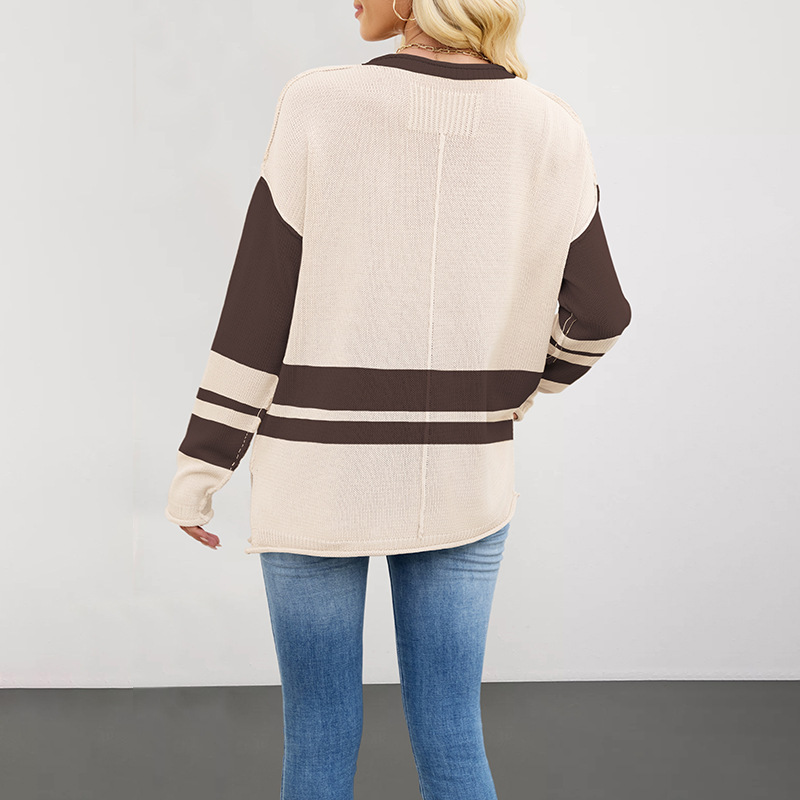 Color-Block Crewneck Knit Sweater, Loose Fit Pullover