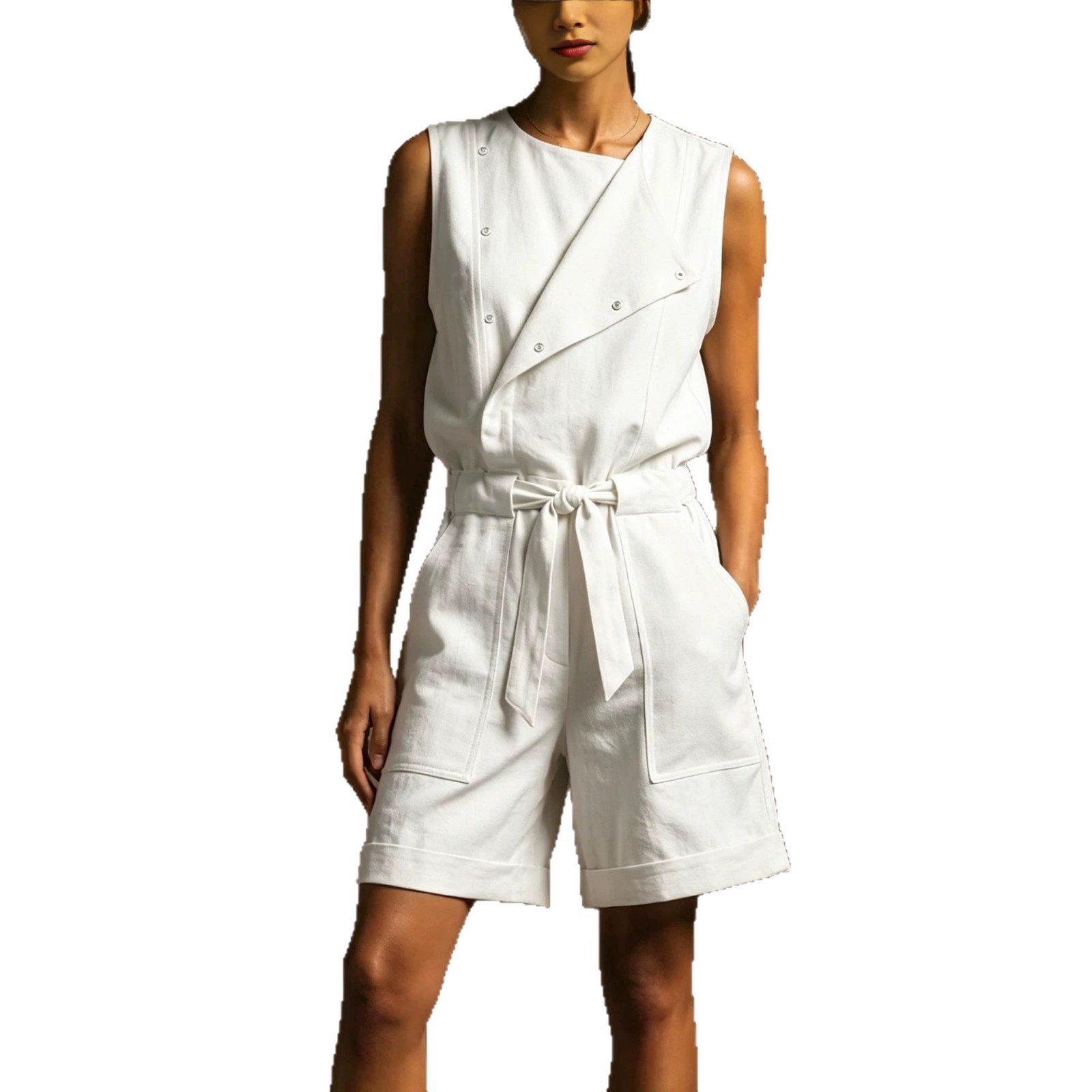 Women's Summer Cargo Jumpsuit Wide Leg Sleeveless