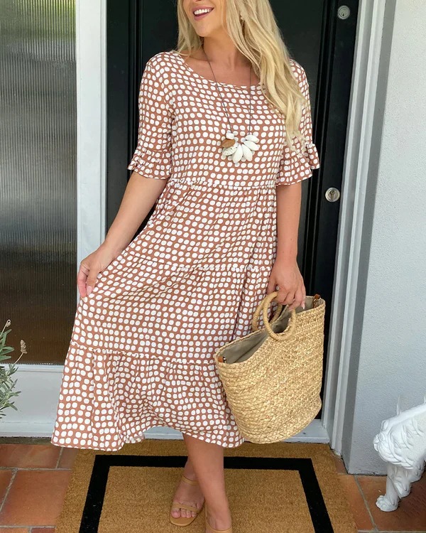 Women's Summer Round Neck Printed Short Sleeve A-Line Dress