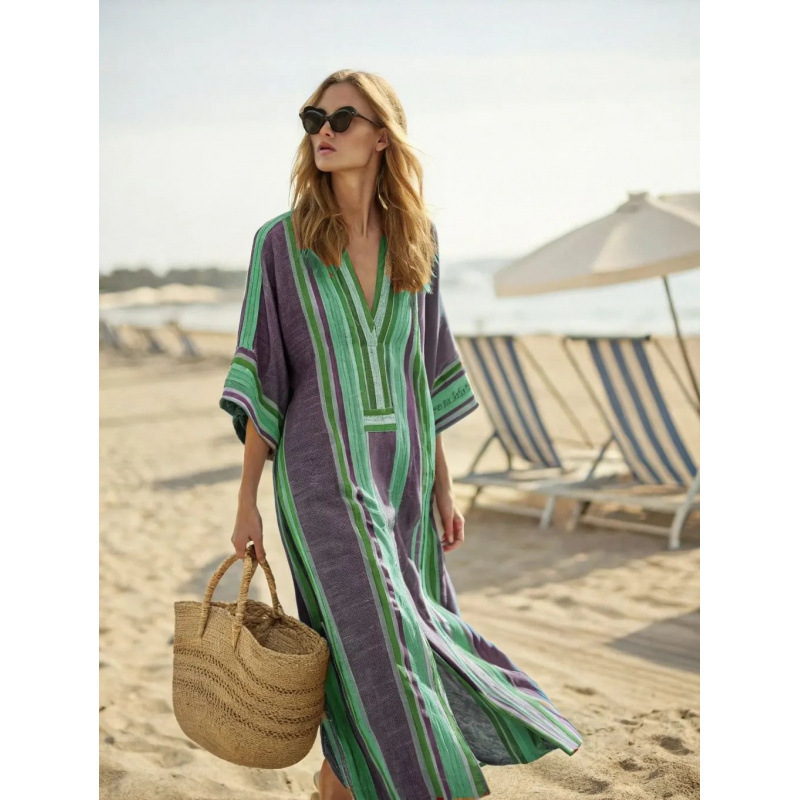 Women's Polka Dot & Solid Print Midi Dress, Slim Fit Deep V-Neck Half Sleeve
