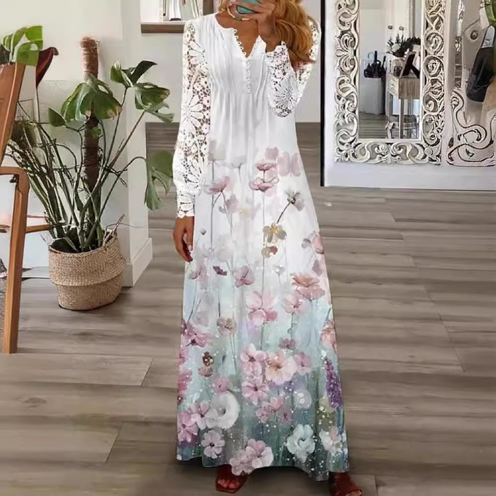 Women's Floral Lace Long Sleeve Dress