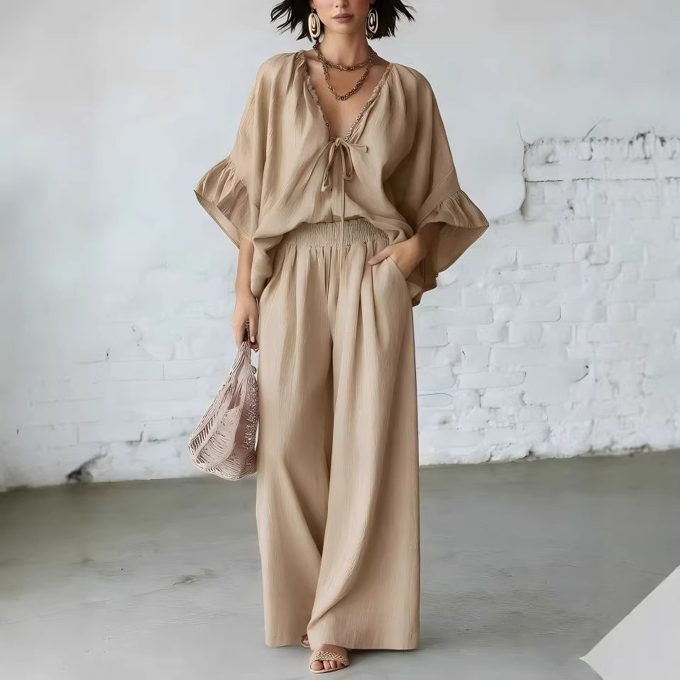 Women's Casual Two-Piece Set with T-Shirt and Loose Pants