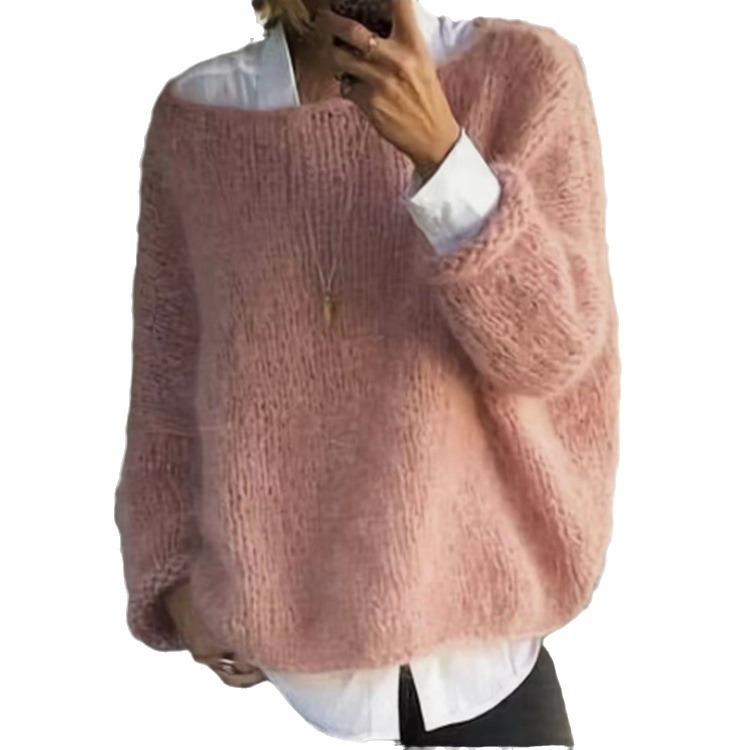 Women's Crewneck Pullover Sweater Long Sleeve Solid Color Knit Top