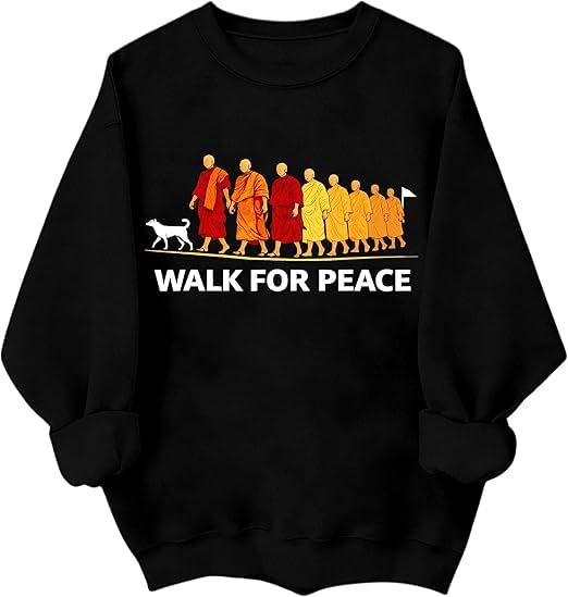 Women's Monk Light Dog Peace Print Crewneck Sweatshirt