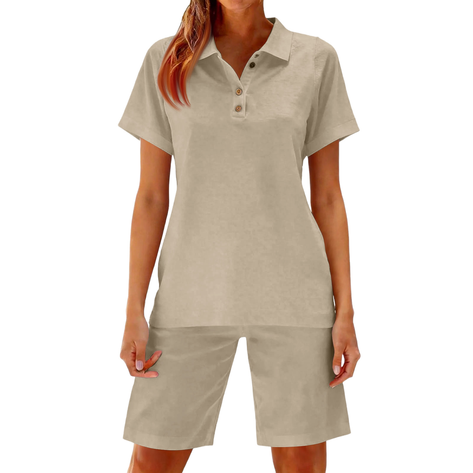 Women's Collared Short Sleeve Top and Shorts Two-Piece Set