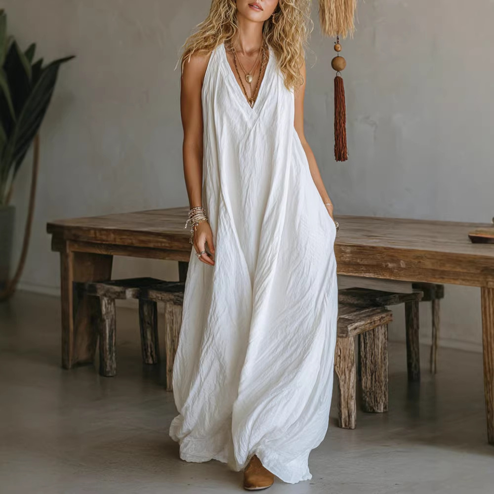 Women's Sleeveless Loose Pocket Long Dress