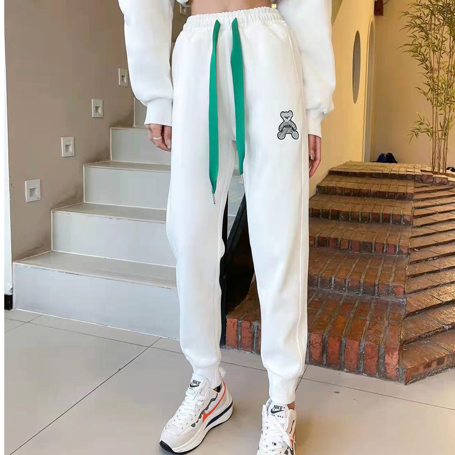 Embroidered Bear Jogger Pants Women's Slimming Loose Harem Cropped