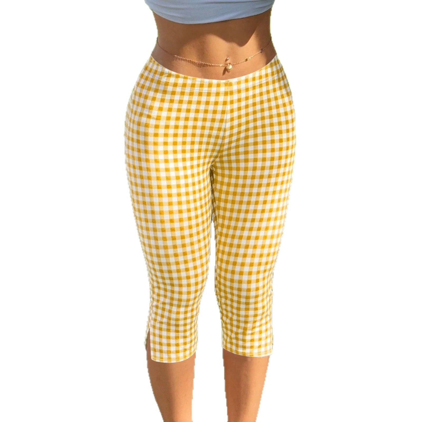 Women's Y2K Streetwear Black Slim Fit Capri Pants with Side Slit