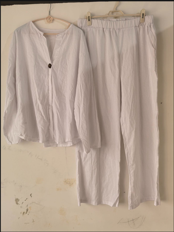 Women's Cotton-Linen Loose Top & Wide-Leg Pants Casual Set
