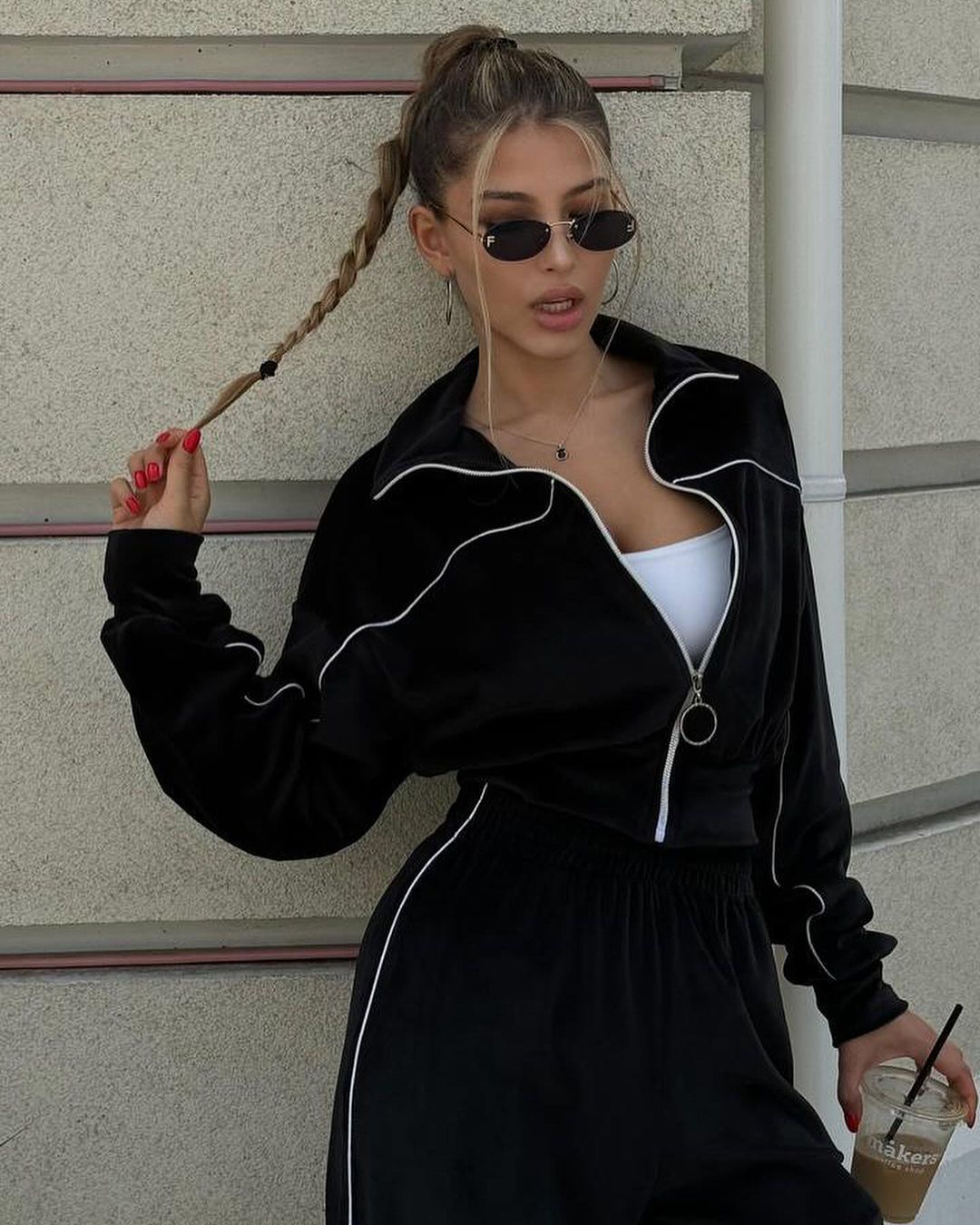Velvet Zip-Up Long Sleeve Two-Piece Pants Set