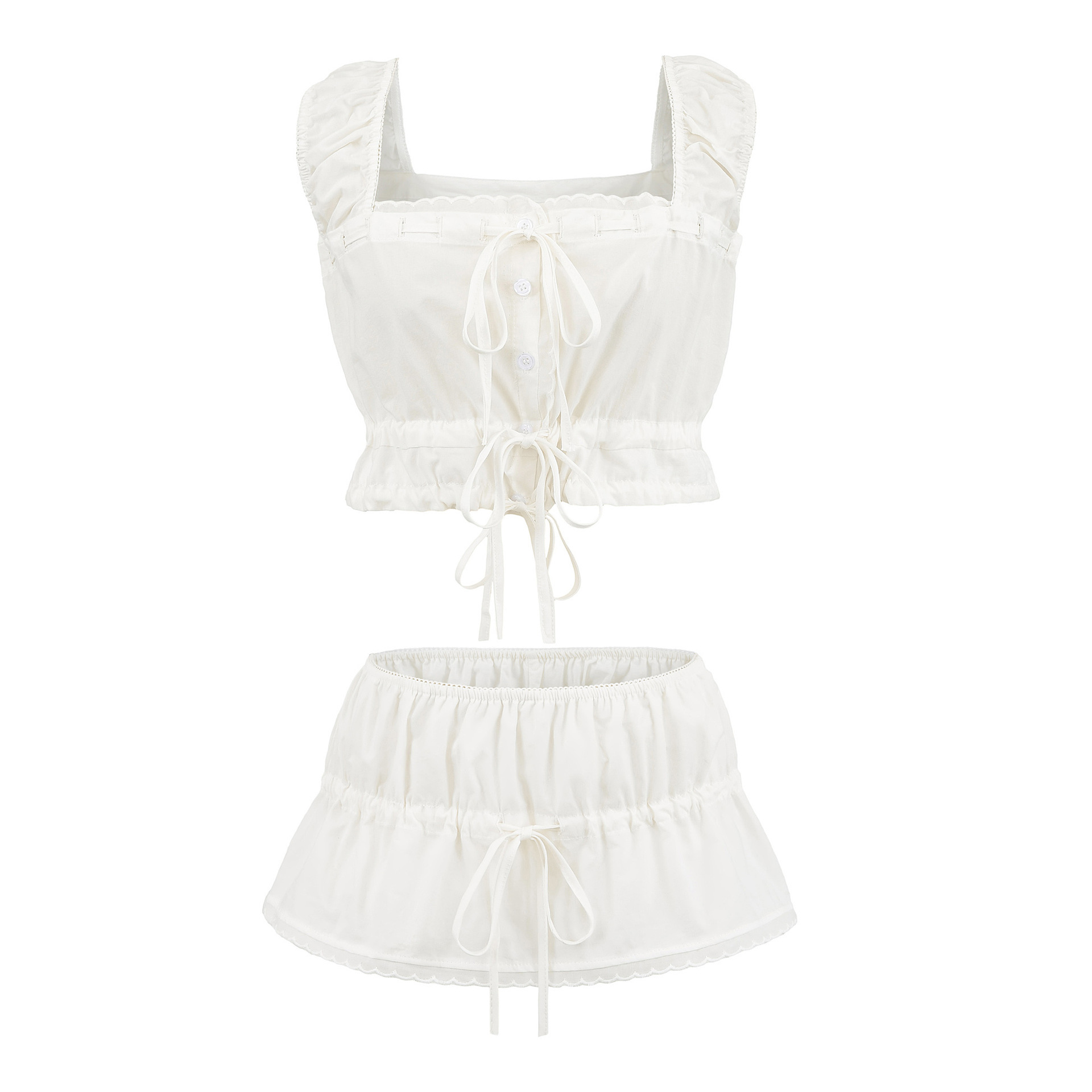 Women's Lace Bow Two-Piece Set with Sleeveless Top and Skirt