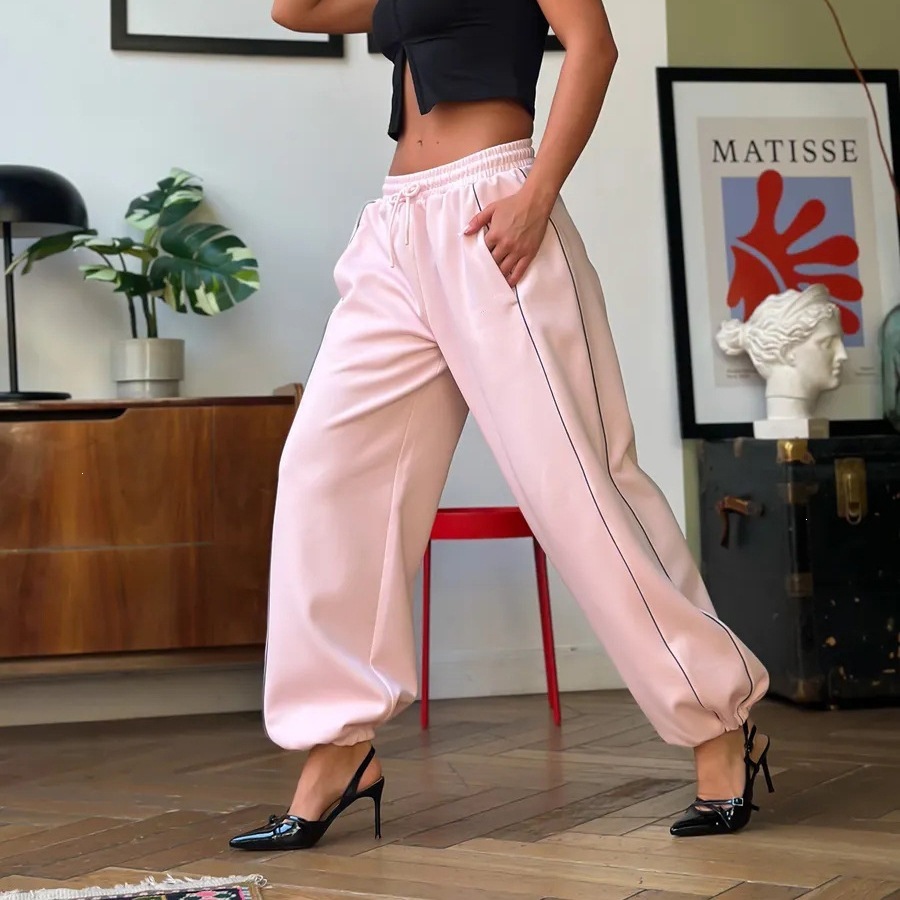 American Retro Side Stripe Wide-Leg High-Waist Sweatpants for Women