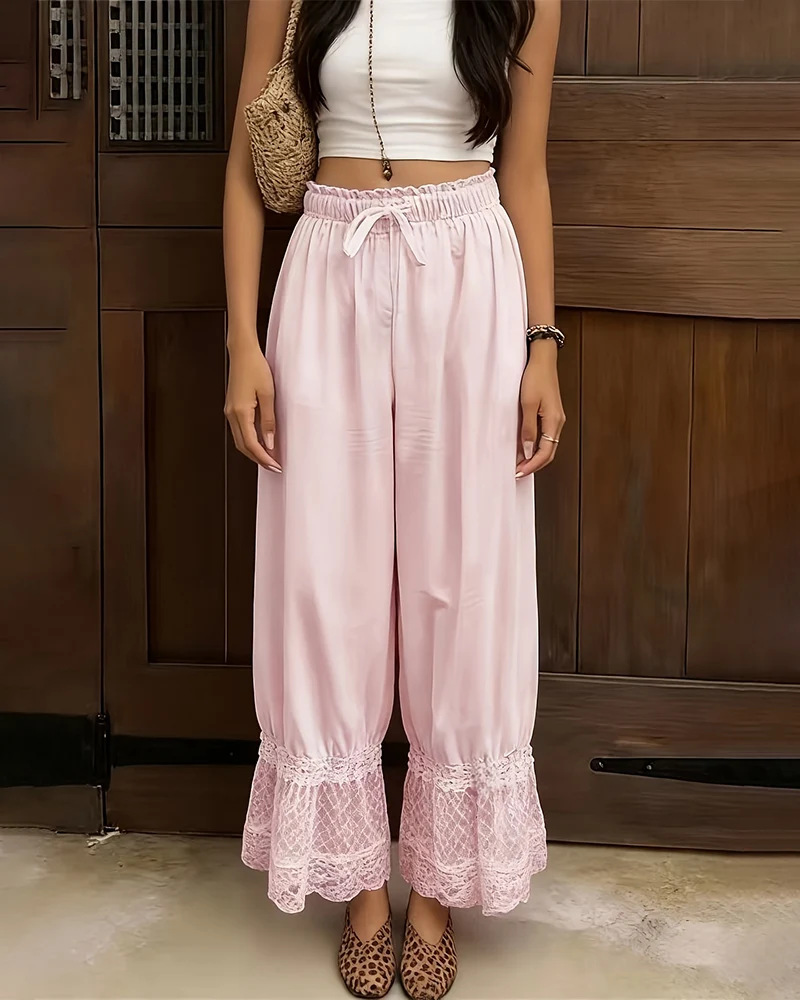 Bohemian Wide-Leg Pants with Elastic Waist, Loose Fit, Comfortable All-Season Travel Casual Pants