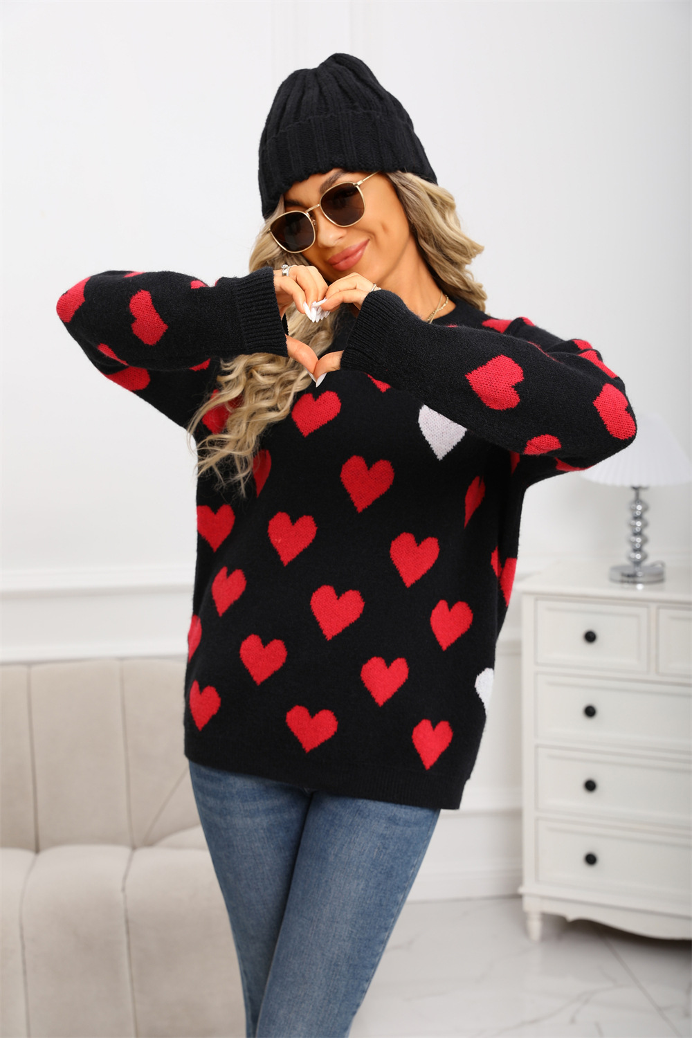 Heart Pattern Warm Knit Pullover Sweater