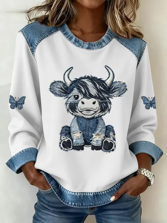Women's Striped Paw Print Tribal Graphic Crewneck Sweatshirt