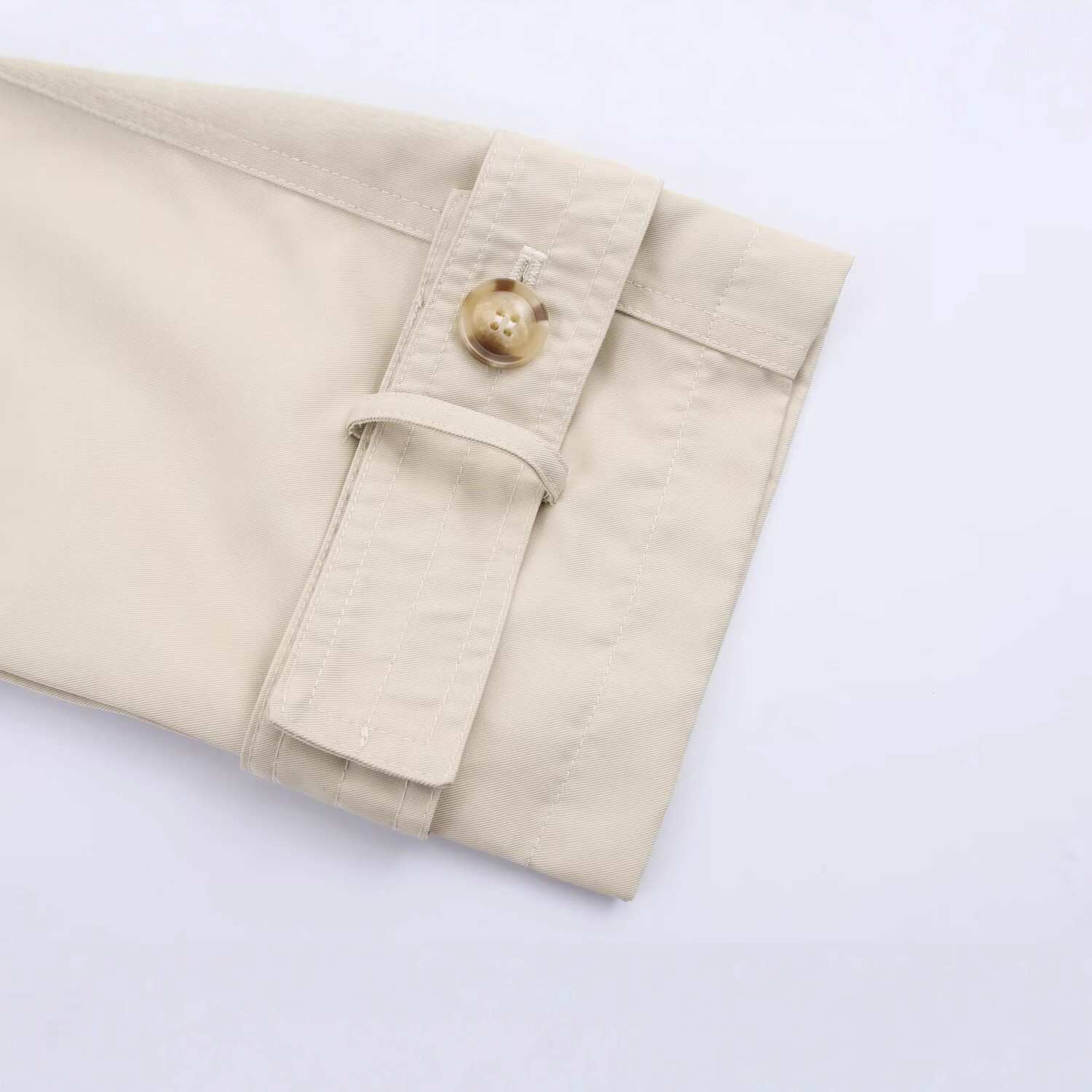 Women's Cropped Trench Jacket with Shoulder Epaulettes, Double-Breasted, Light Khaki