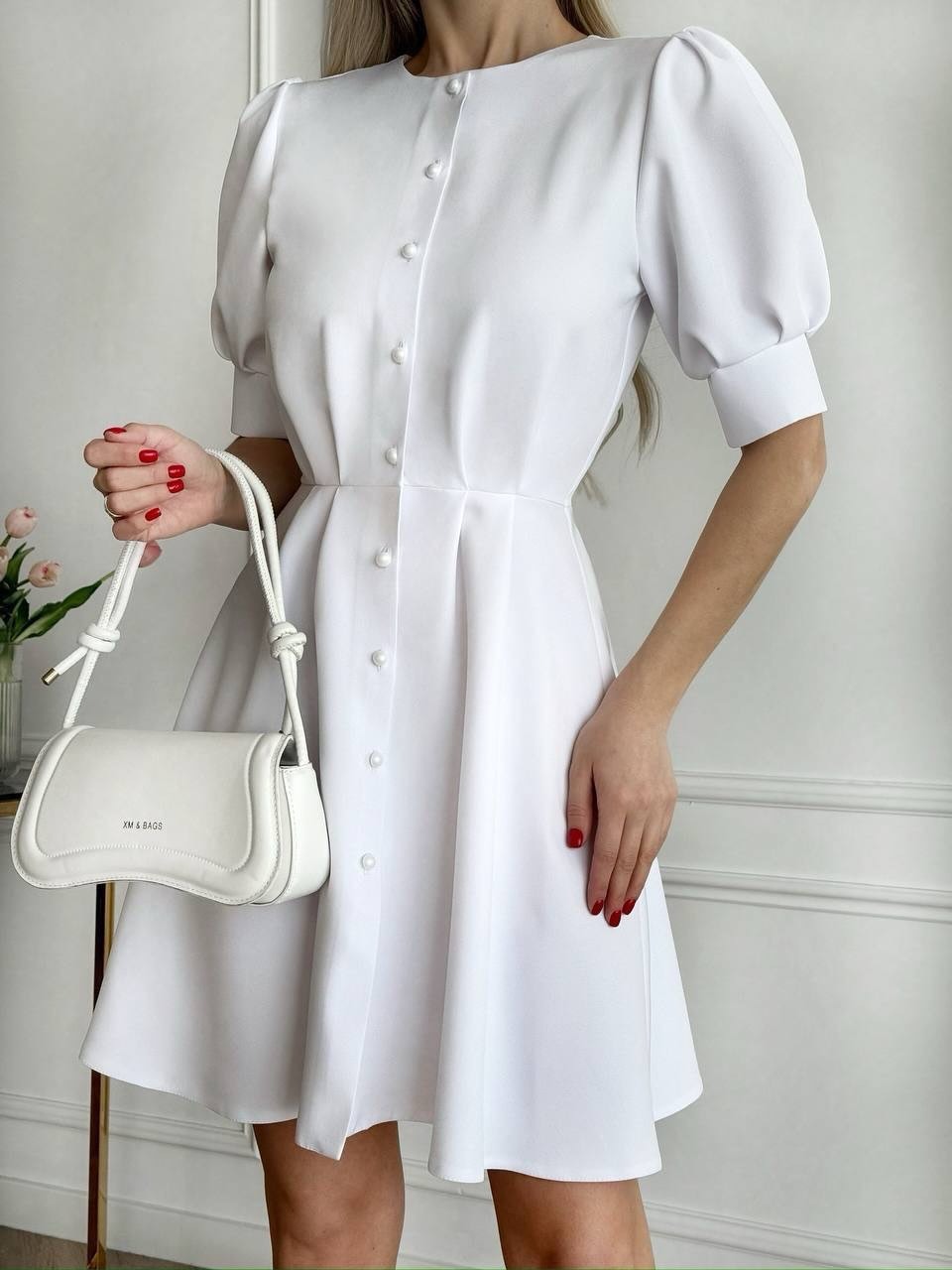 Round Neck Waist-Cinching Ruffle Short Sleeve Dress