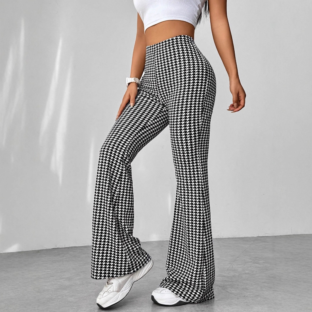 Retro Houndstooth High-Waist Slimming Flare Pants