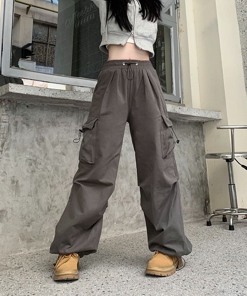 Women's High-Waist Cargo Pants Loose Straight Relaxed Fit