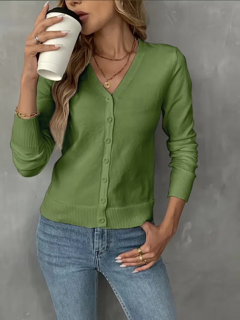 Women's Solid V-Neck Button-Front Knit Cardigan