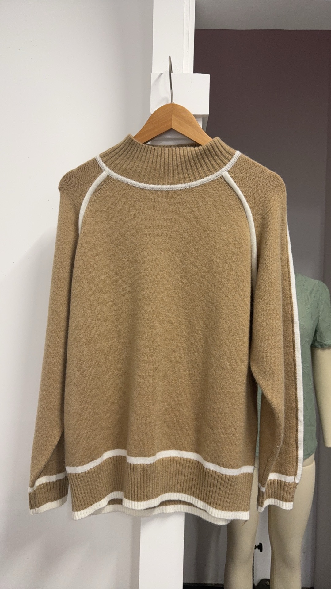 Half-Turtleneck Color-Block Pullover Sweater