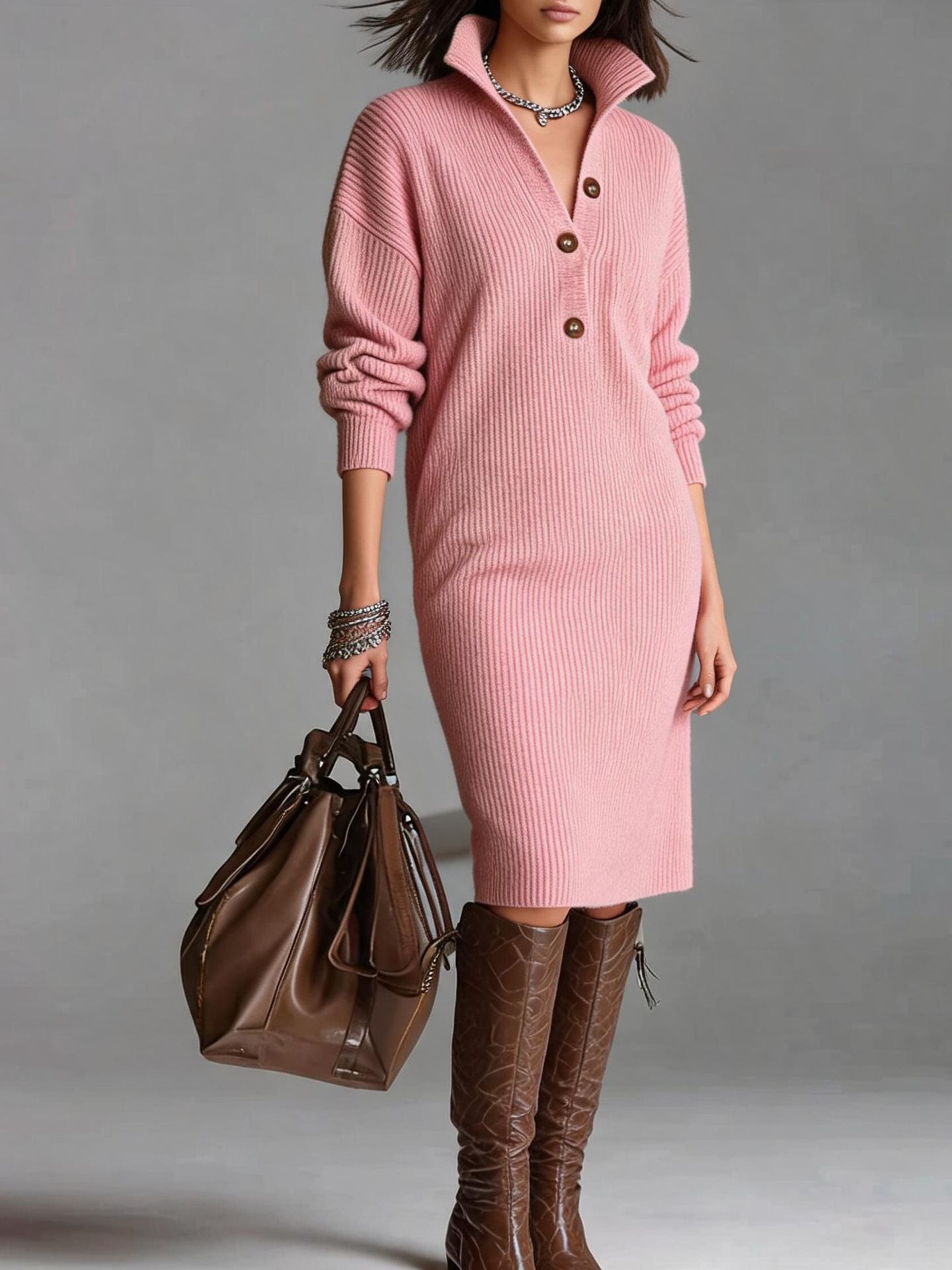 Women's Oversized Long Knit Sweater Dress Solid Color