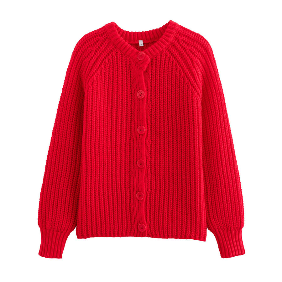 Women's Solid Knit Cardigan Round Neck Long Sleeve Loose Fit