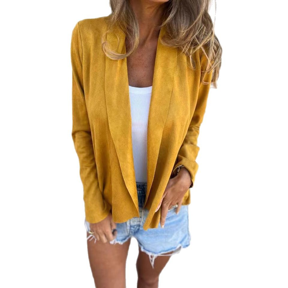 Faux Suede Open-Front Cardigan Solid Color Lightweight Women's Jacket