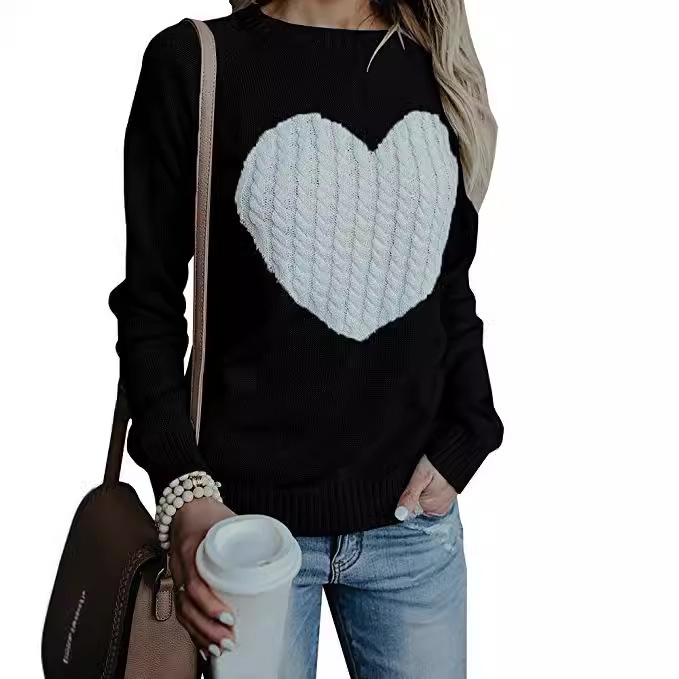 Women's Heart Print Knit Pullover Sweater