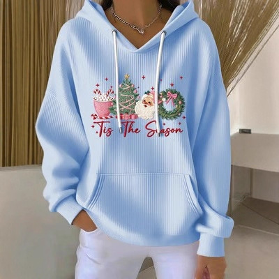 Christmas Print Pullover Hoodie for Women Loose Fit