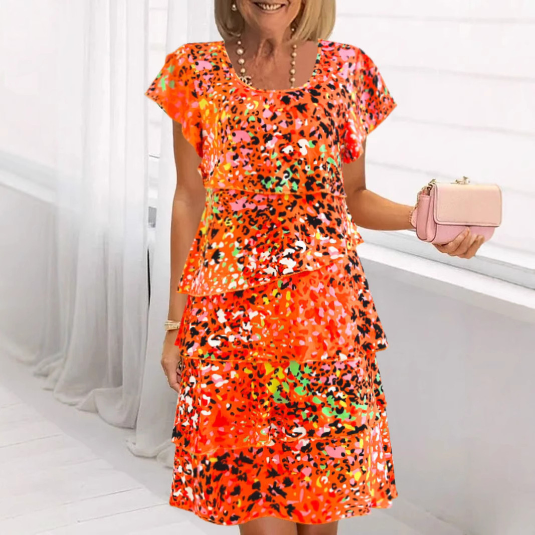 Summer Print Dress Round Neck Ruffle Sleeve Patchwork Women's Dress