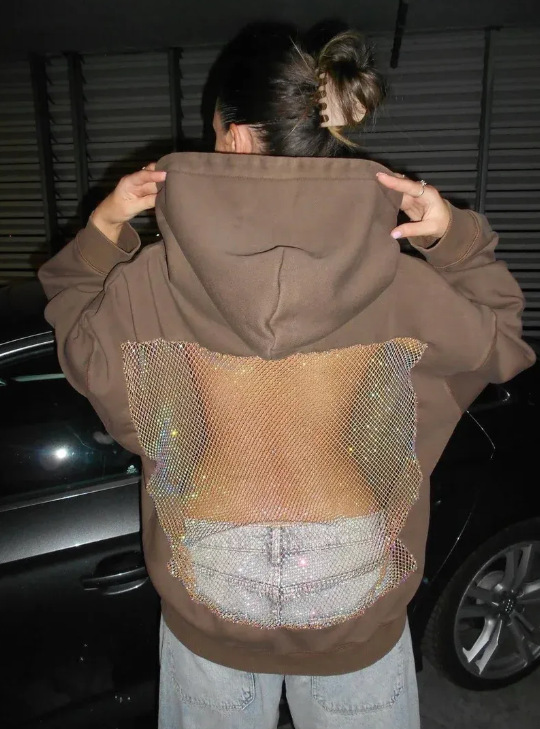 Women's Sheer Mesh Open-Back Hooded Sweatshirt