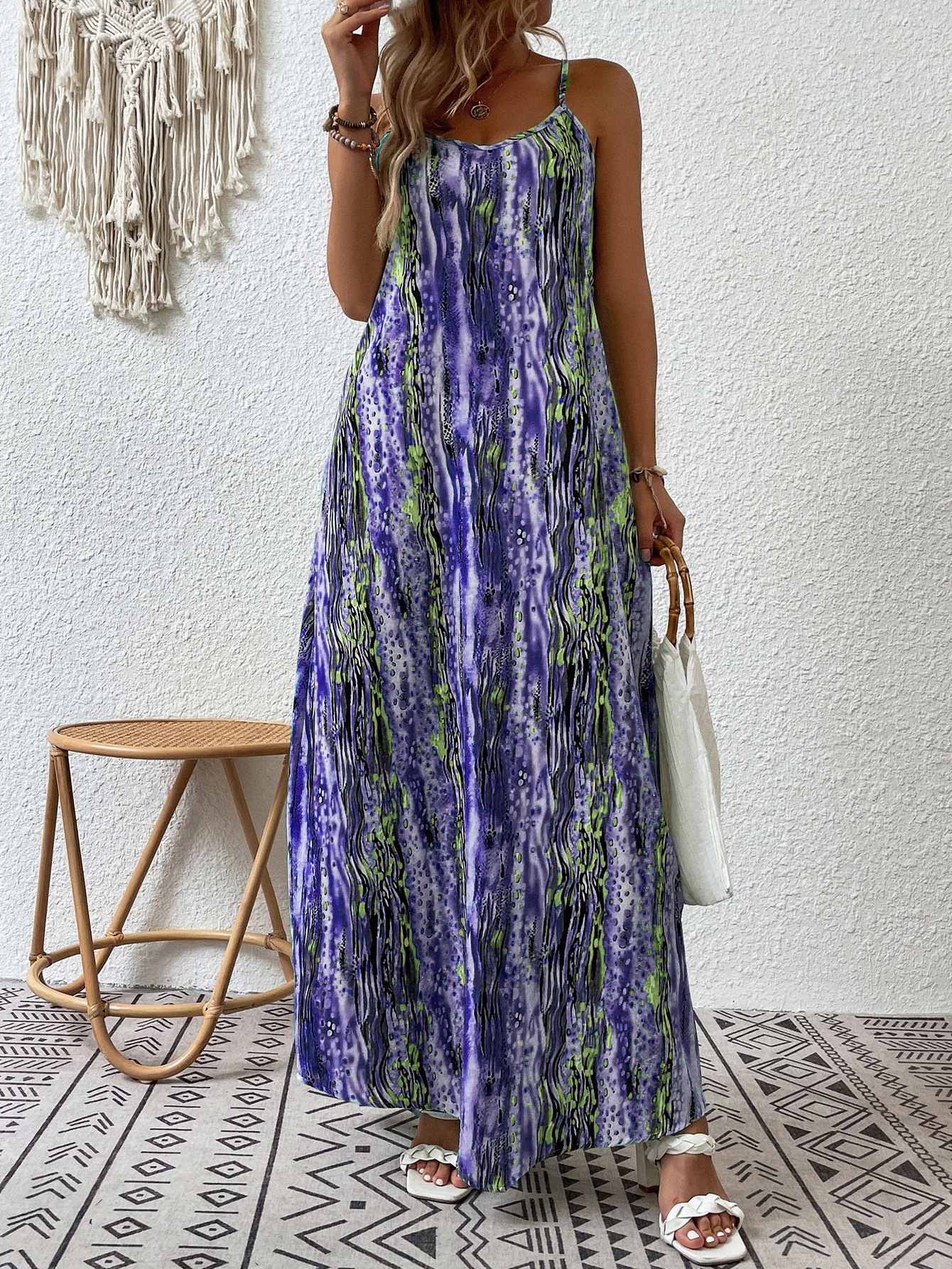 Ink Tie-Dye Sleeveless Maxi Dress Loose Straight Flowy