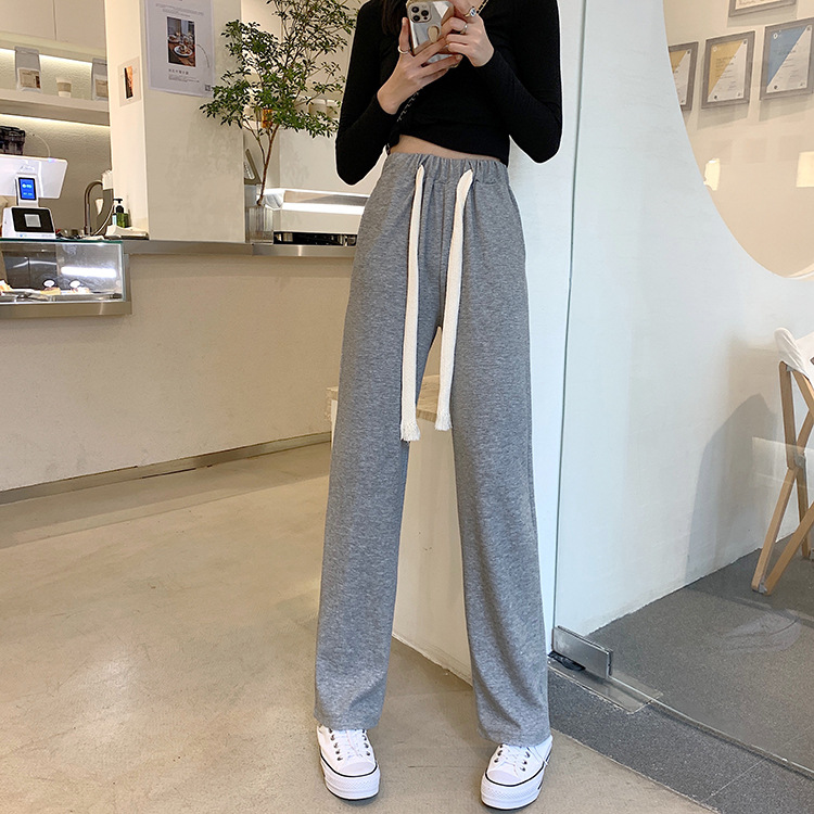 Women's High-Waist Wide-Leg Knit Pants with Tie Belt