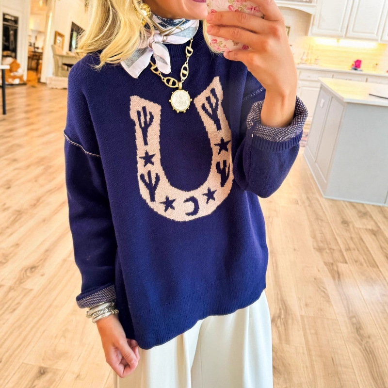 Women's Tree & Star Print Crewneck Sweatshirt