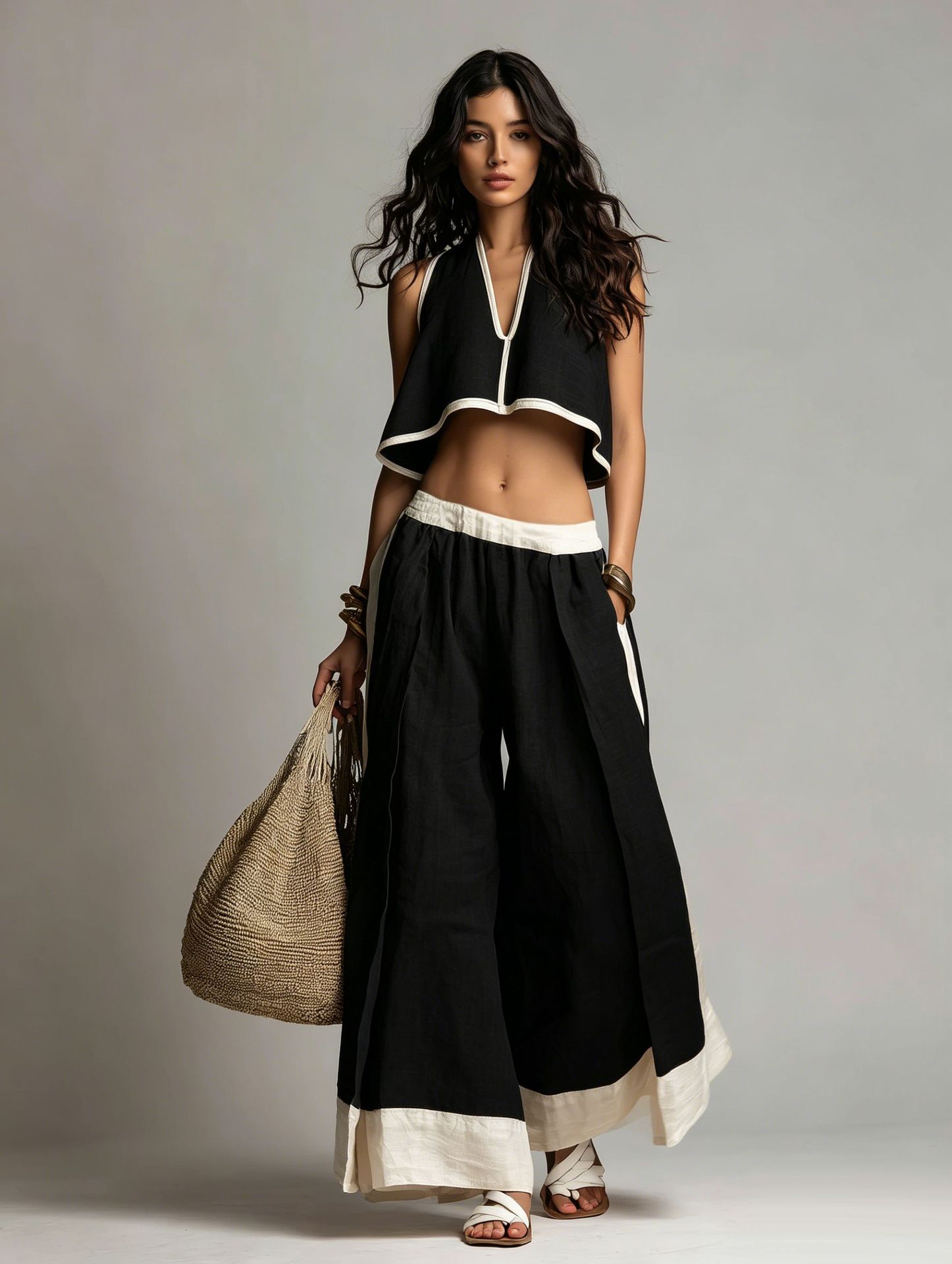 Women's Sleeveless V-Neck Two-Piece Set Solid Color Casual Summer Outfit