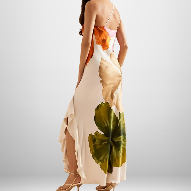 Women's One-Shoulder Printed Maxi Dress Elegant Sleeveless