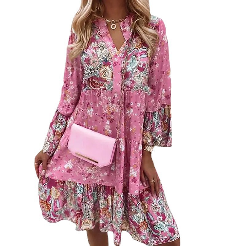 Women's Floral Patchwork Layered Mini Dress