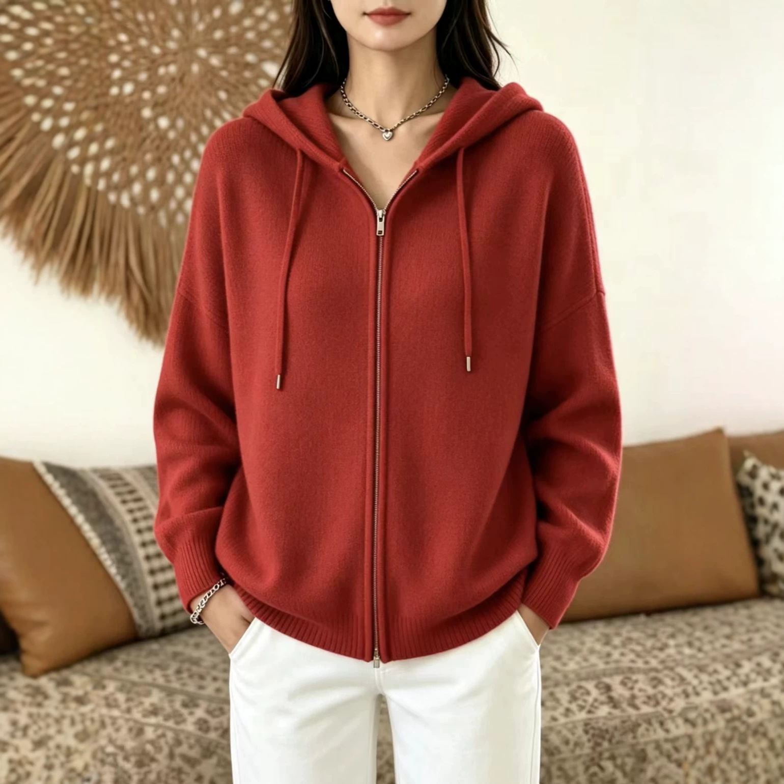 Women's Zip-Up Hooded Knit Cardigan Sweater