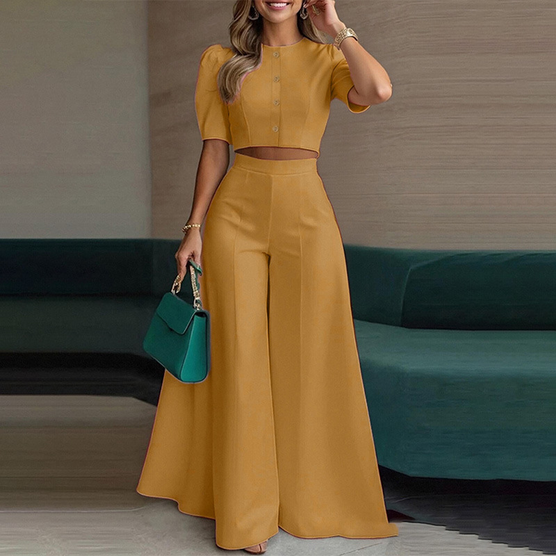 Women's Casual Two-Piece Set with Elegant Top and Pants