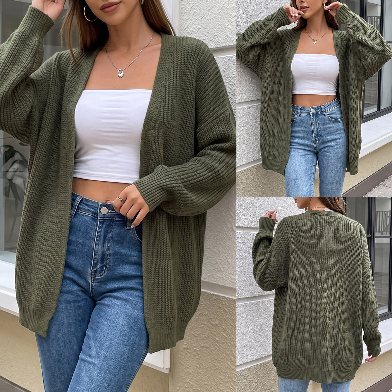 Women's Solid Color Open-Front Cardigan Sweater Coat