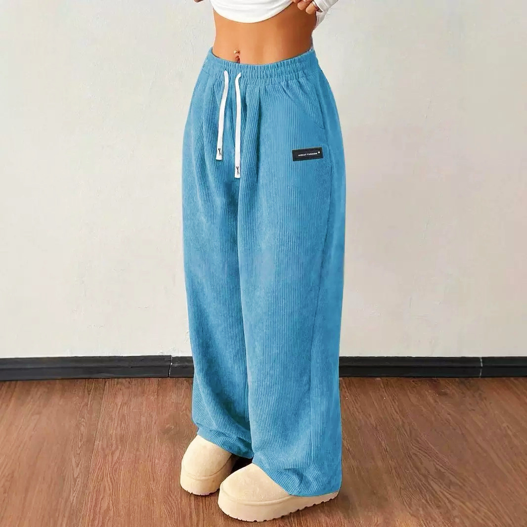 Women's Loose Drawstring Corduroy Pants with Pockets