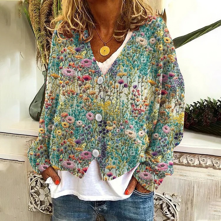 Abstract Print Open-Front Cardigan Sweater