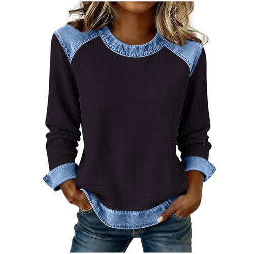 Women's Solid Print Crewneck Sweatshirt Casual Long Sleeve