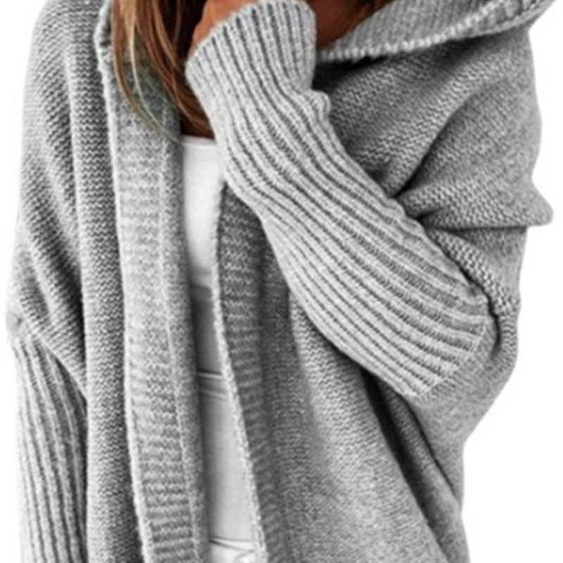 Hooded Knit Cardigan with Batwing Sleeves and Back Panel