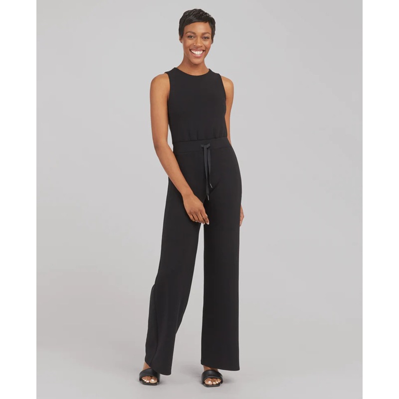 Women's Solid Color Sleeveless Tie-Waist Jumpsuit with Pockets