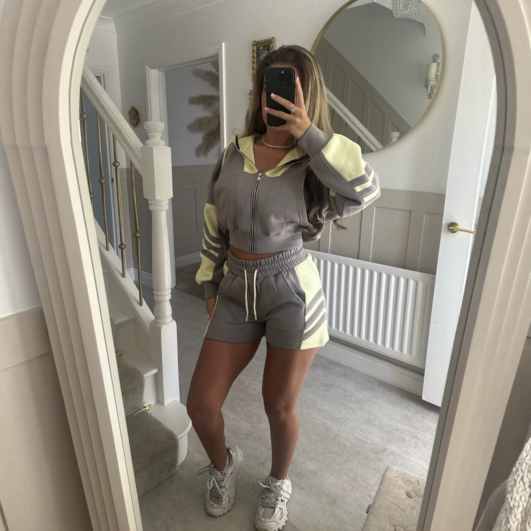 Women's Colorblock Three-Stripe Casual Sportswear Set