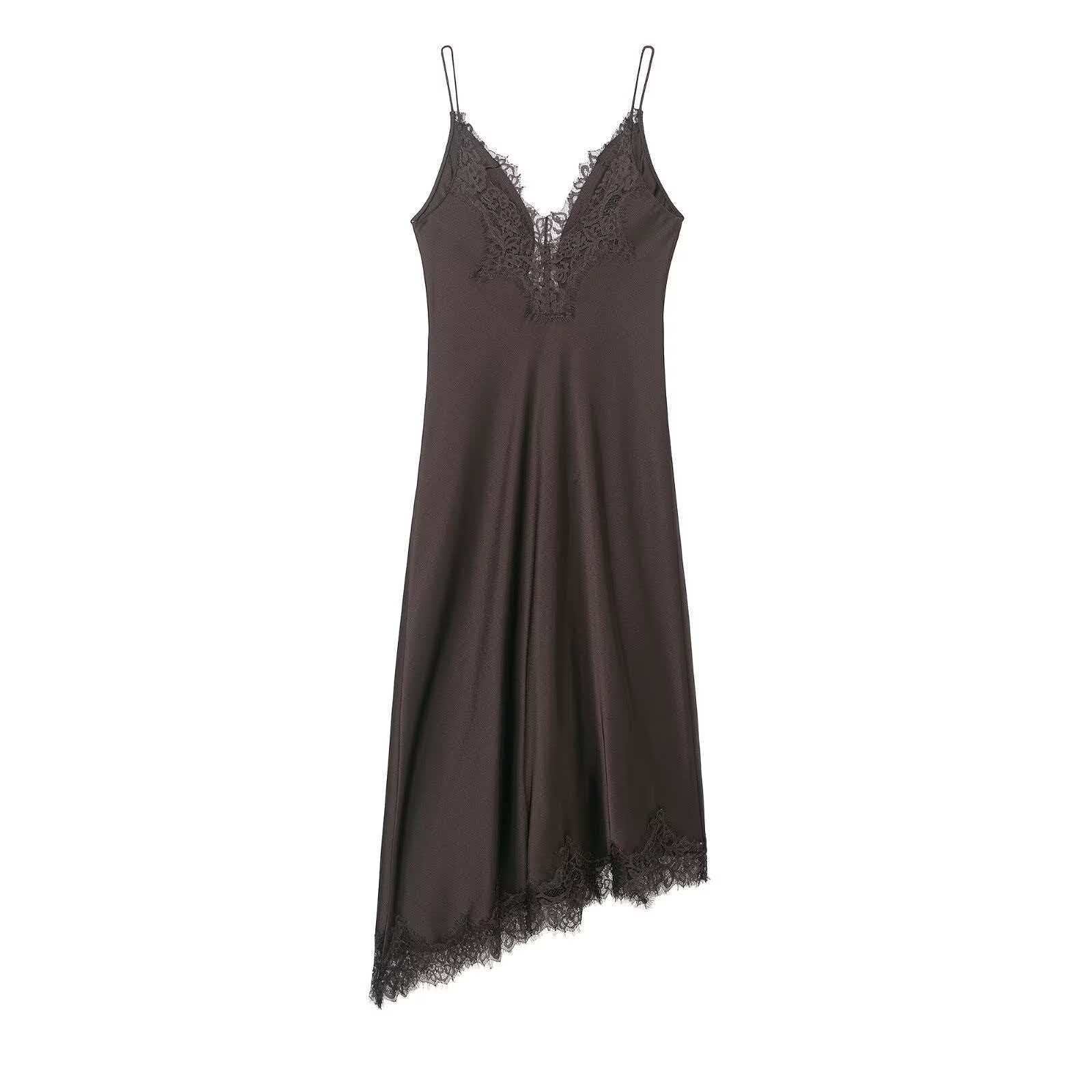 Women's Slimming Lace-Trim Satin-Feel Sleeveless Midi Dress