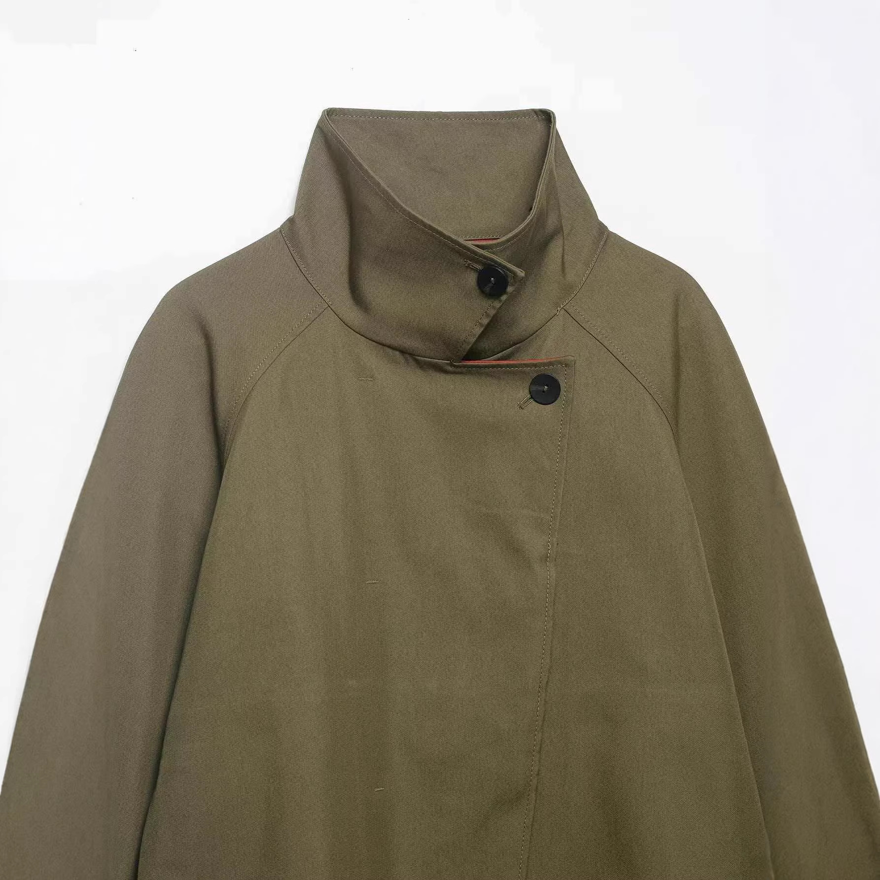Women's Textured Military Green Zip-Up Jacket