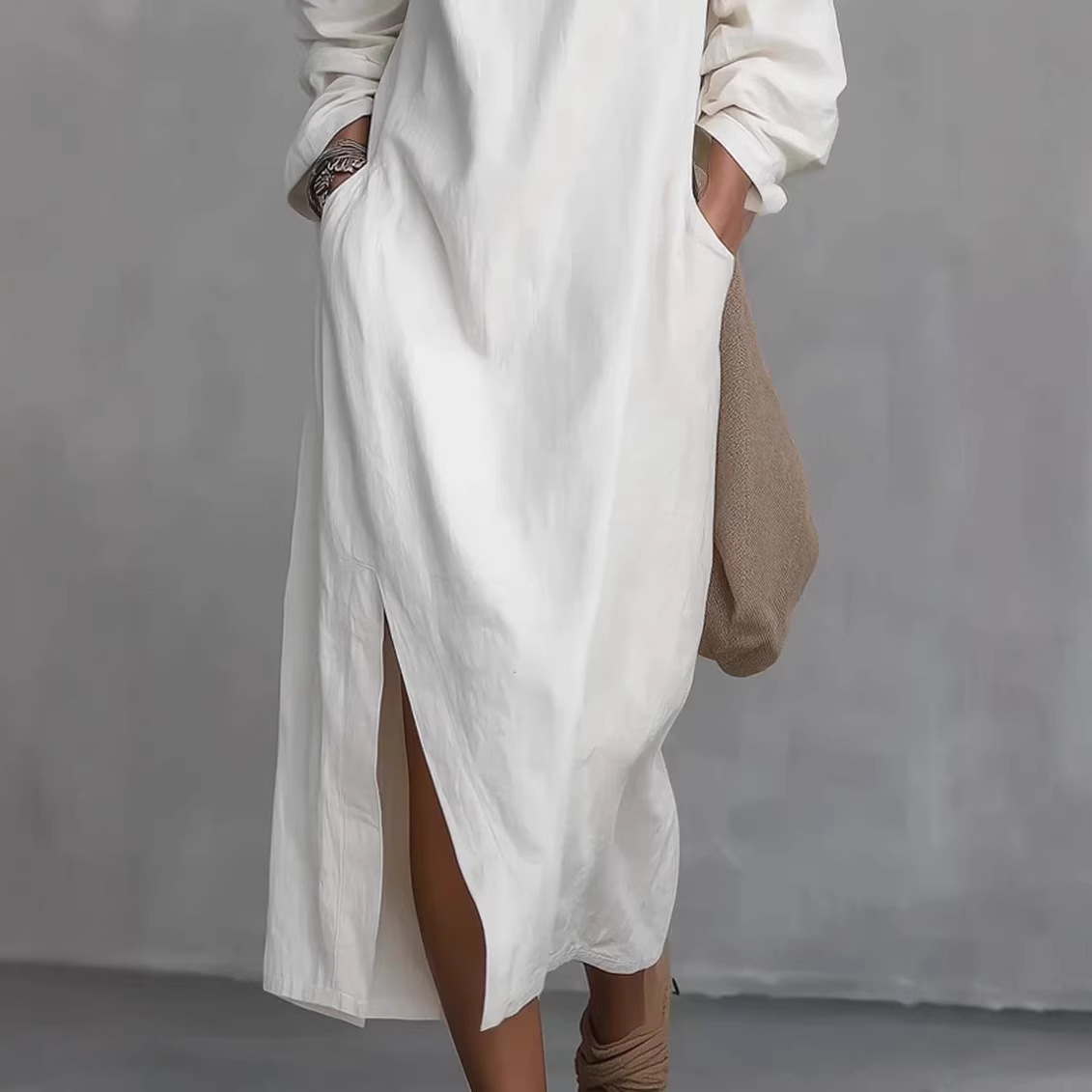 Women's One-Shoulder Slit Straight Loose Long Dress
